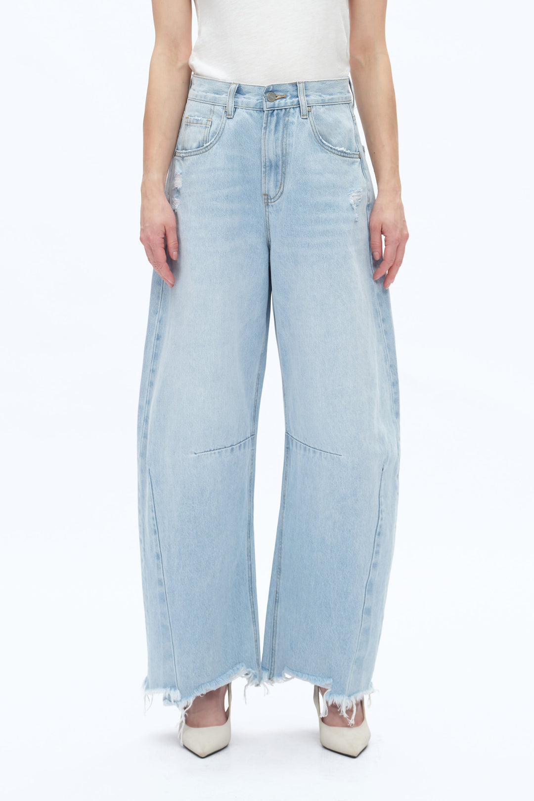 High Rise Drop Crotch Barrel Denim Jeans