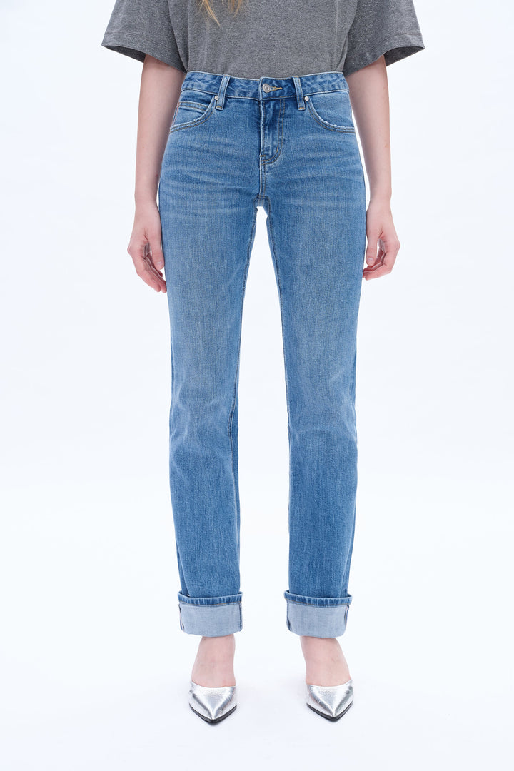 Yoyo Mid Rise Cuffed Straight Denim Jeans