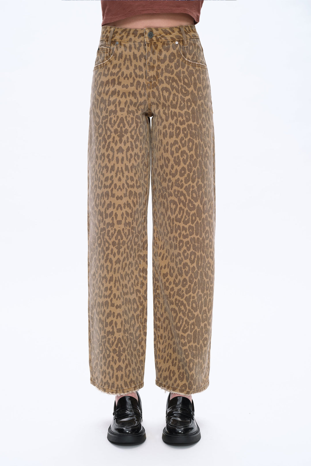 Mid Rise Leopard Print Relax Straight Pants