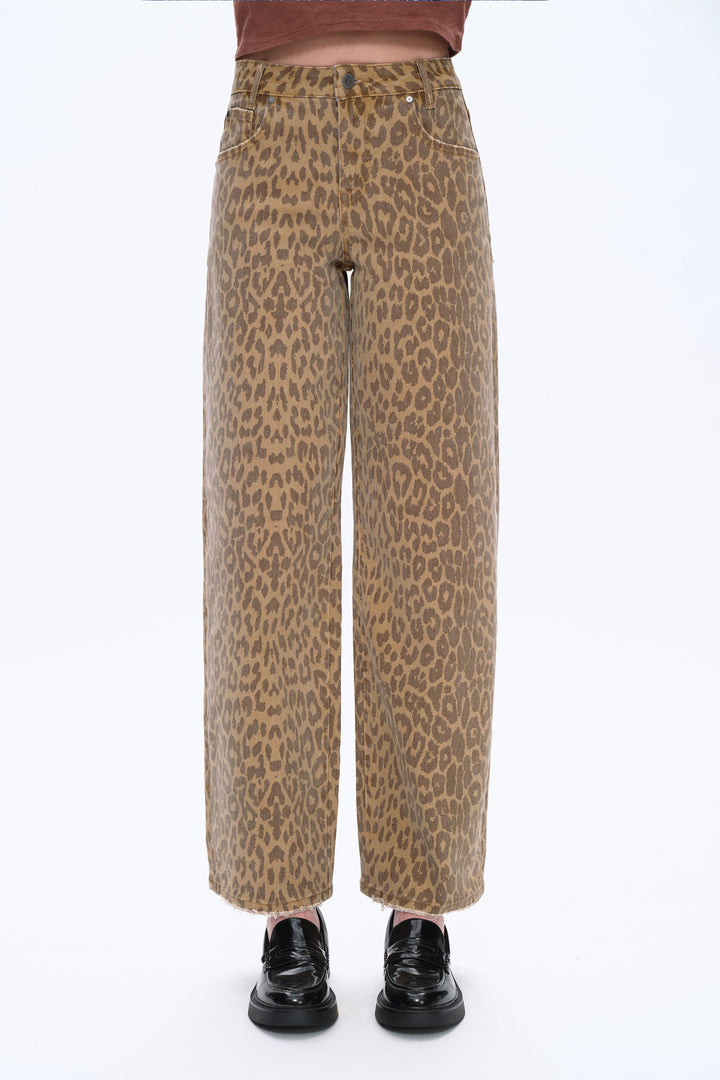 Mid Rise Leopard Print Relax Straight Pants