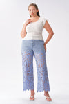 High Rise Floral Embroidered Wide Leg Pants