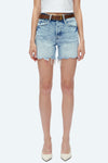 Bella High Rise Button Fly Distressed Denim Shorts