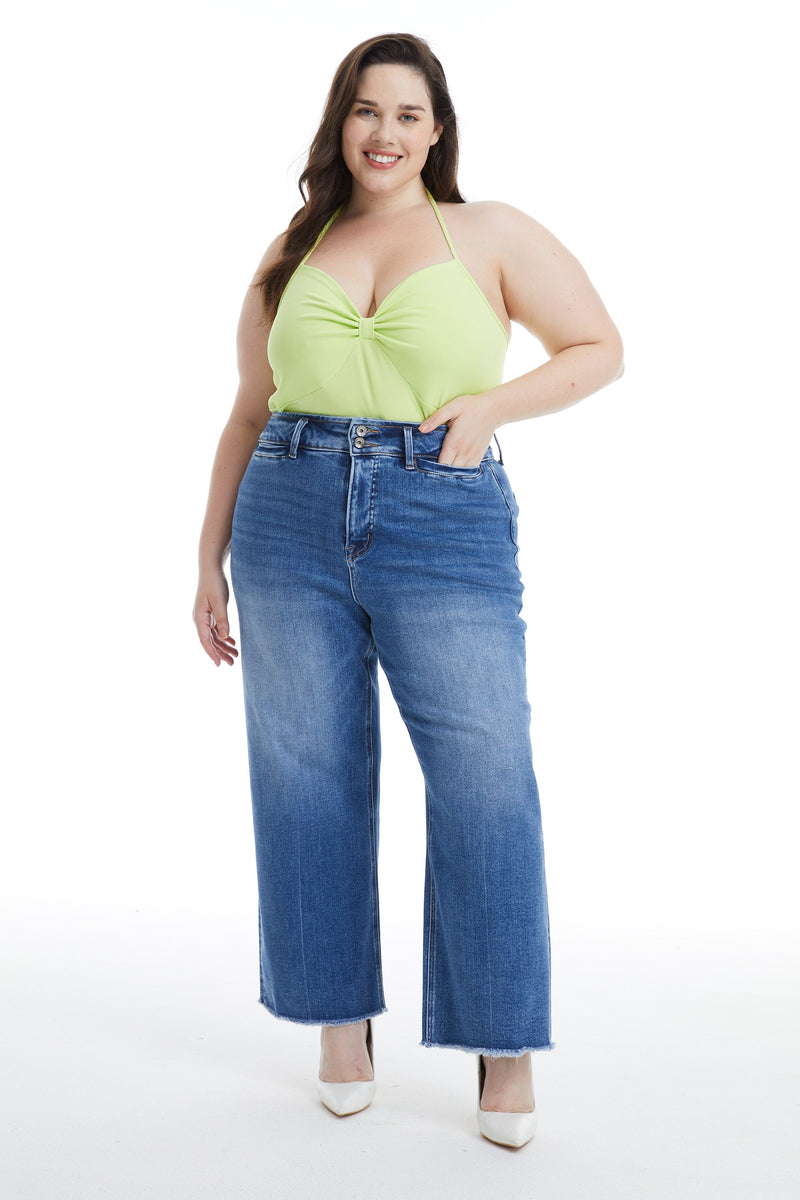 HIGH RISE WIDE LEG JEANS WITH RAW HEM BYW8123-P MB