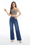 High Rise Wide Leg Denim Jeans With Slit-Wide Leg-BAYEAS