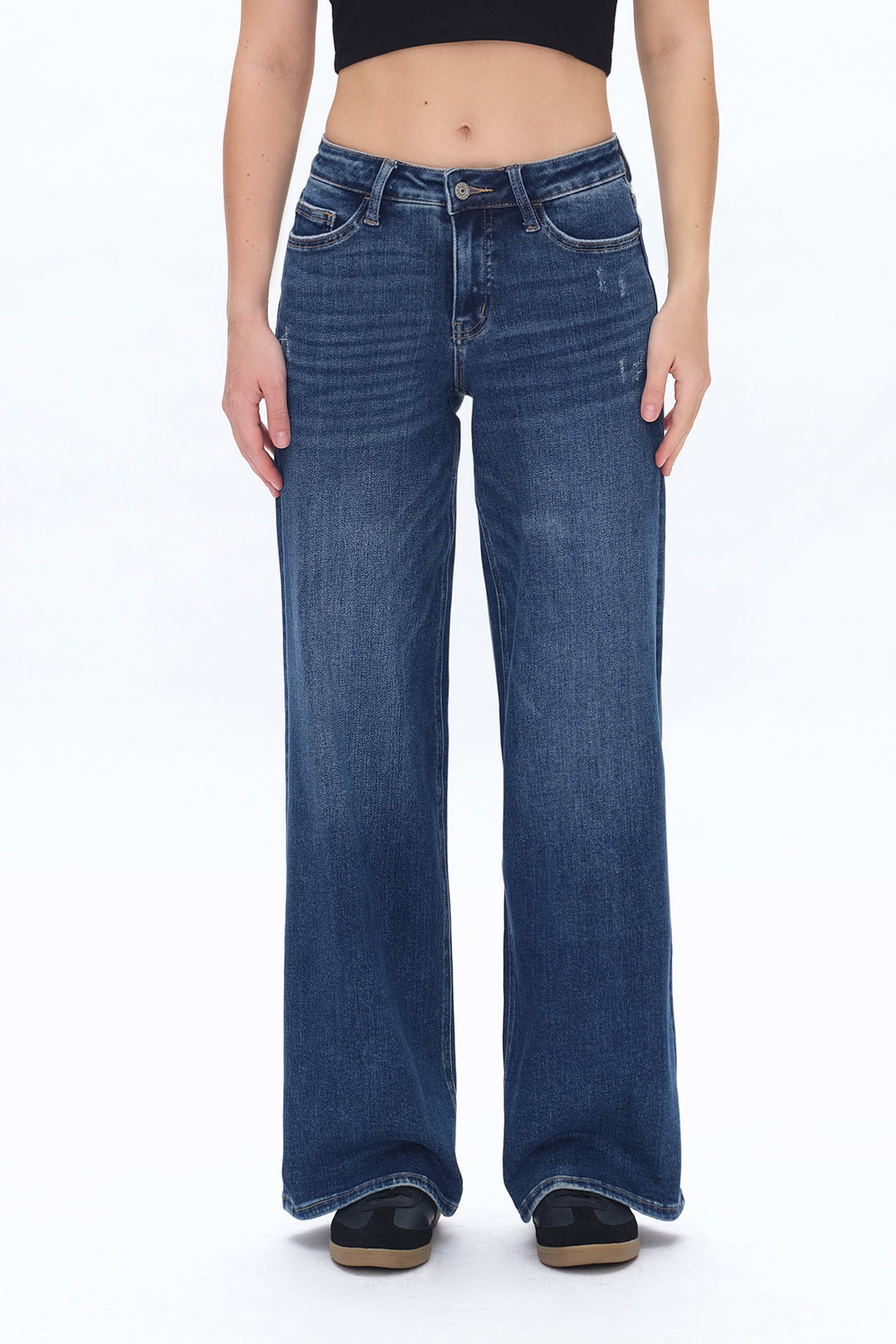 Low Cut Wide Leg Crop Straight Denim Jeans