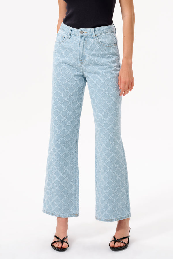 High Rise Jacquard Straight Leg Jeans