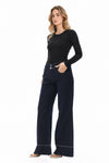 Mid Rise Wide Leg Jeans with Contrast Stitching