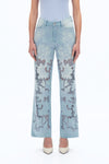 High Rise Embroidered Relaxed Straight Denim Jeans