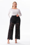 High Rise Floral Embroidered Wide Leg Pants
