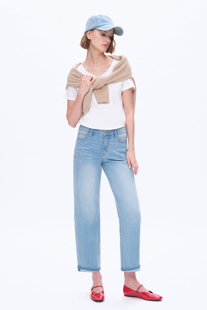 Mid Rise Rolled Leg Barrel Denim Jeans