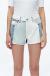 Elsa Mid Rise Patchwork Denim Shorts