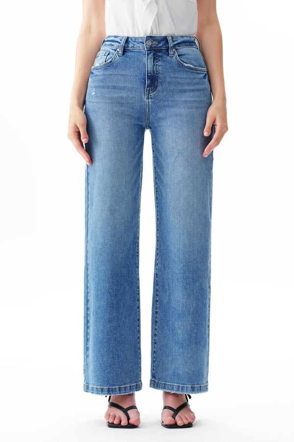 High Rise Drawstring Wide Leg Jeans