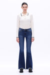 High Rise Flare Denim Jeans With Frayed Hem