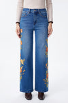 New York High Rise Embroidered Wide Leg Jeans