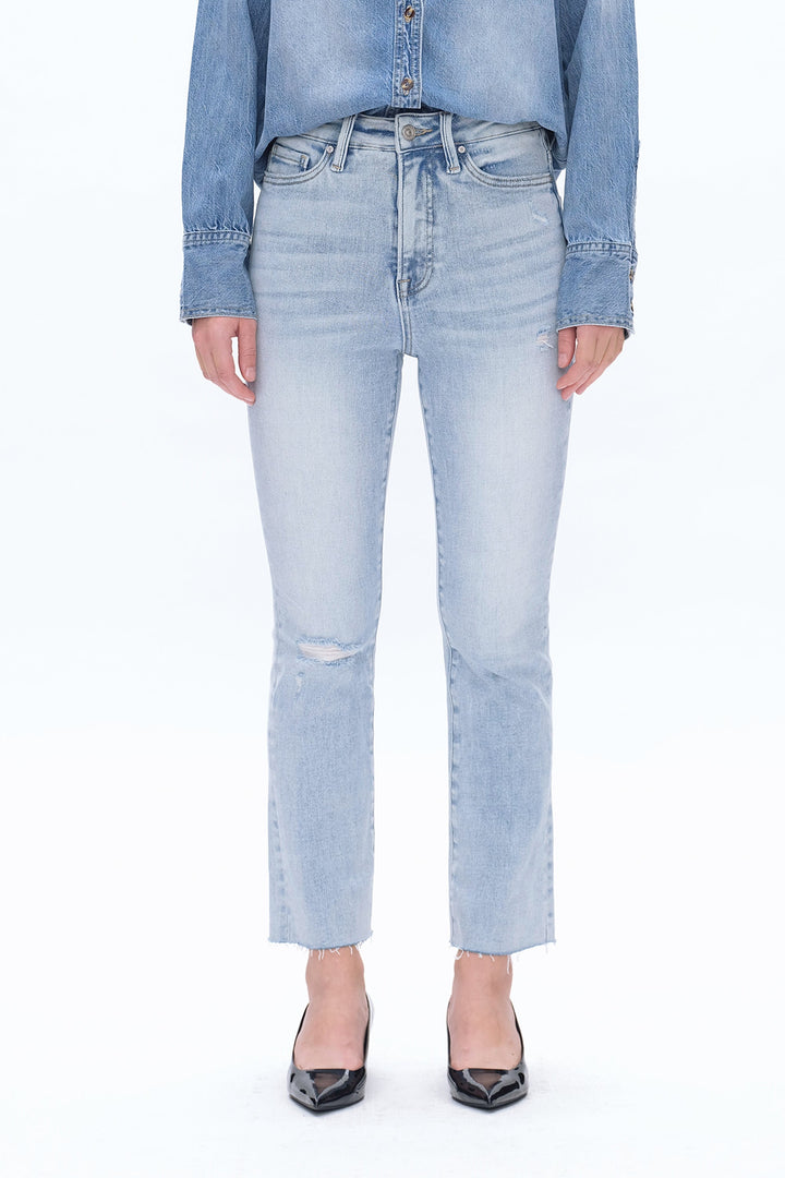 High Rise Straight Raw Hem Denim Jeans