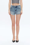 Siri Mid Rise Distressed Rolled Hem Denim Shorts