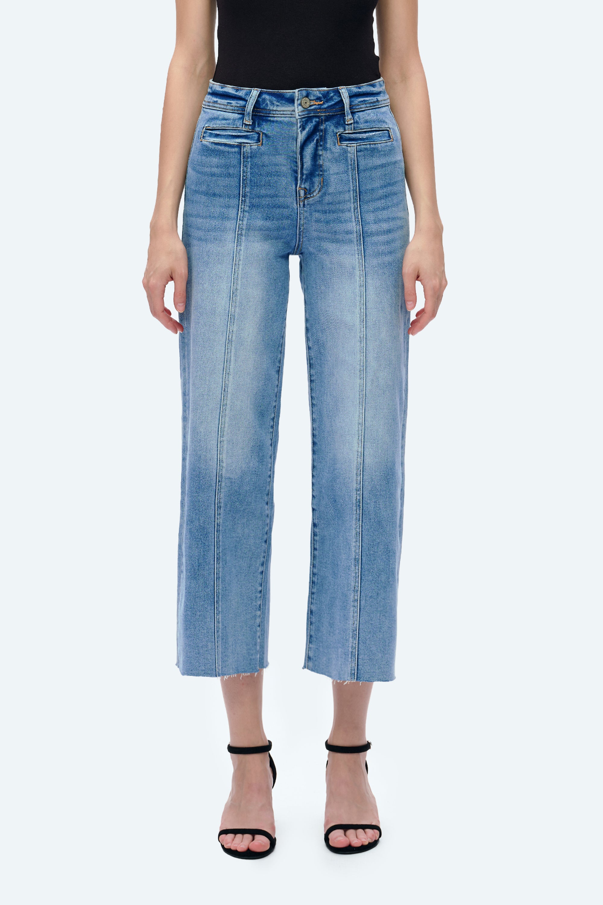 【BOK PLACE】Peach brushed black blue wide denim pt XL Size TaoZiPeach Denim Jeans Summer Style Wide Leg Pants s1 Blue
