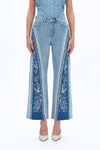 Ultra High Rise Patchwork Embroidered Wide Leg Denim Jeans