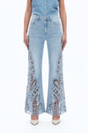 Ultra High Rise Lace Patchwork Wide Leg Denim Jeans