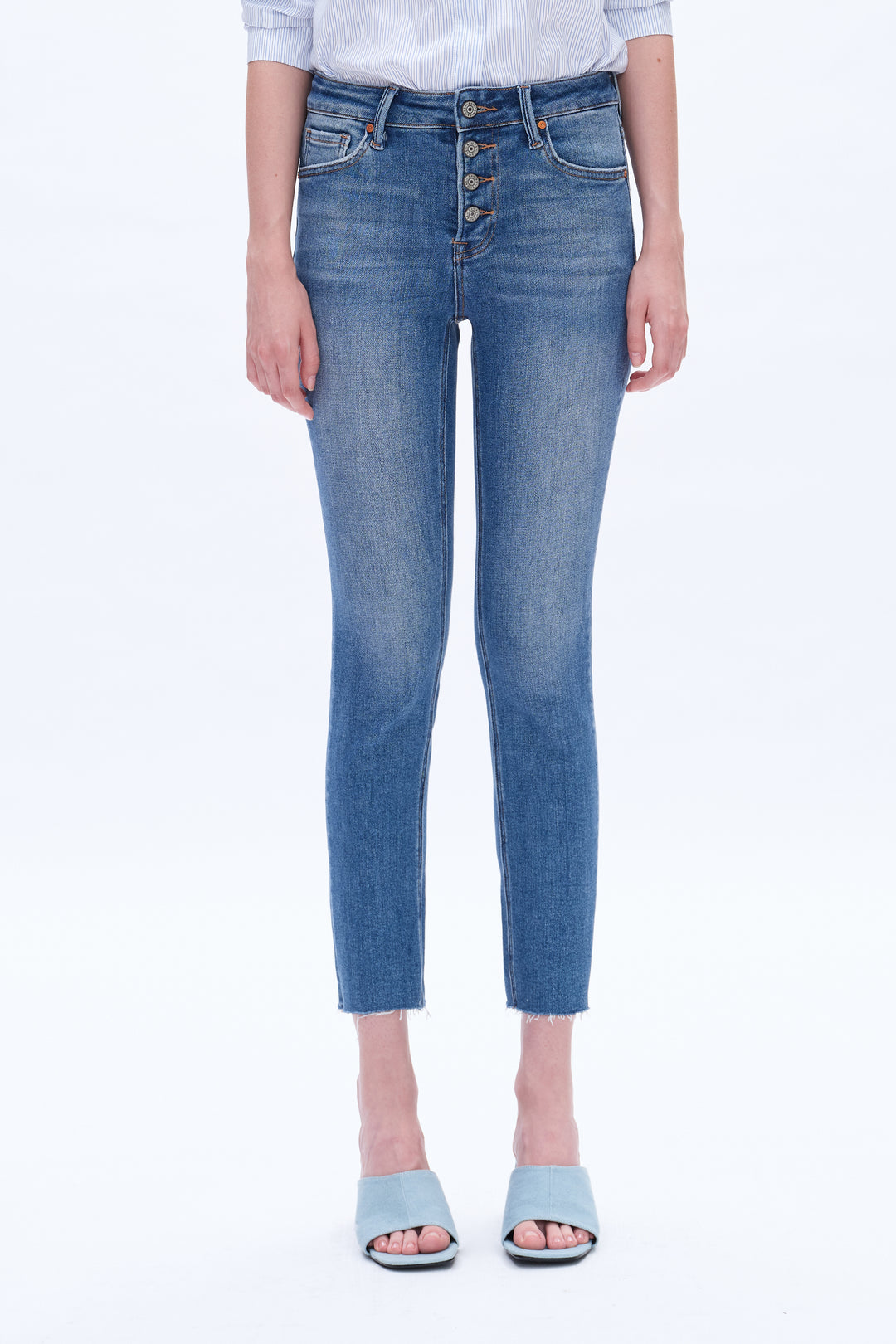 High Rise Skinny Denim Jeans With Button Fly
