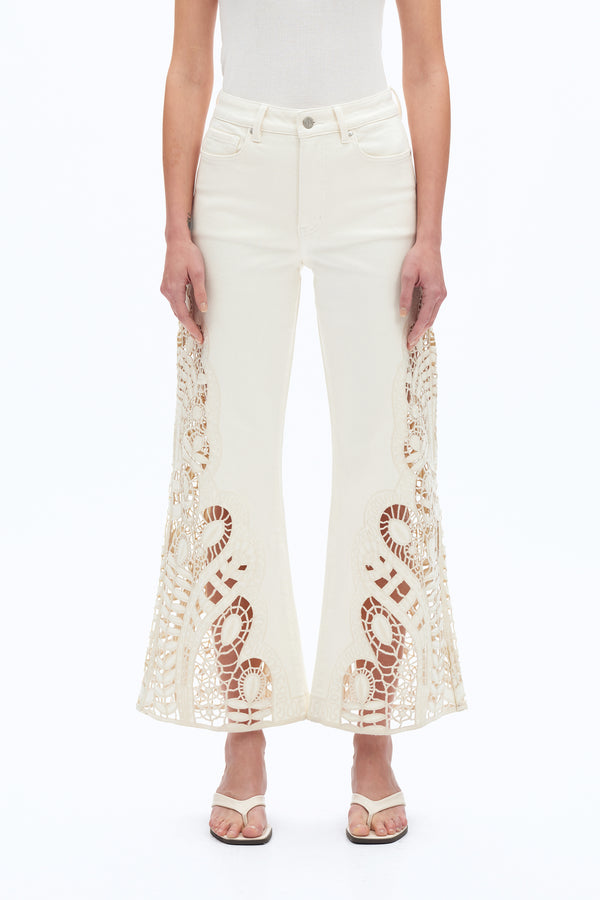 Embroidered High Rise Wide Leg Pants