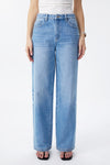 High Rise Contrast Panel Straight Jeans