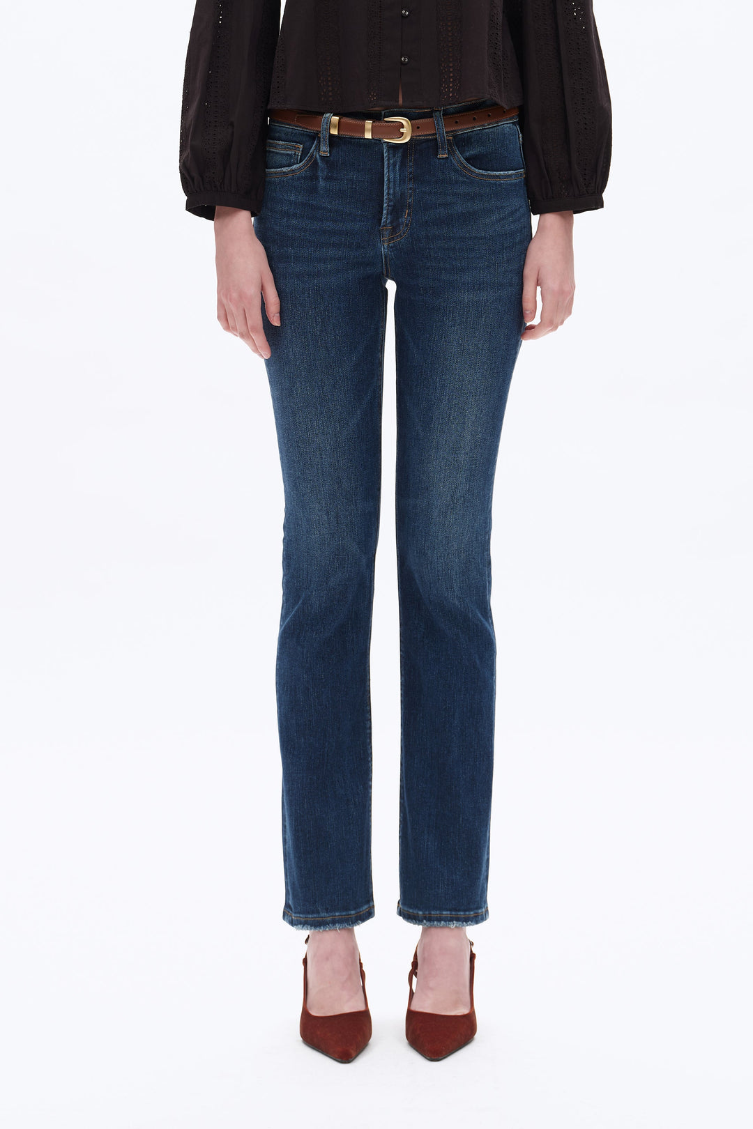 Mid Rise Slim Straight Denim Jeans