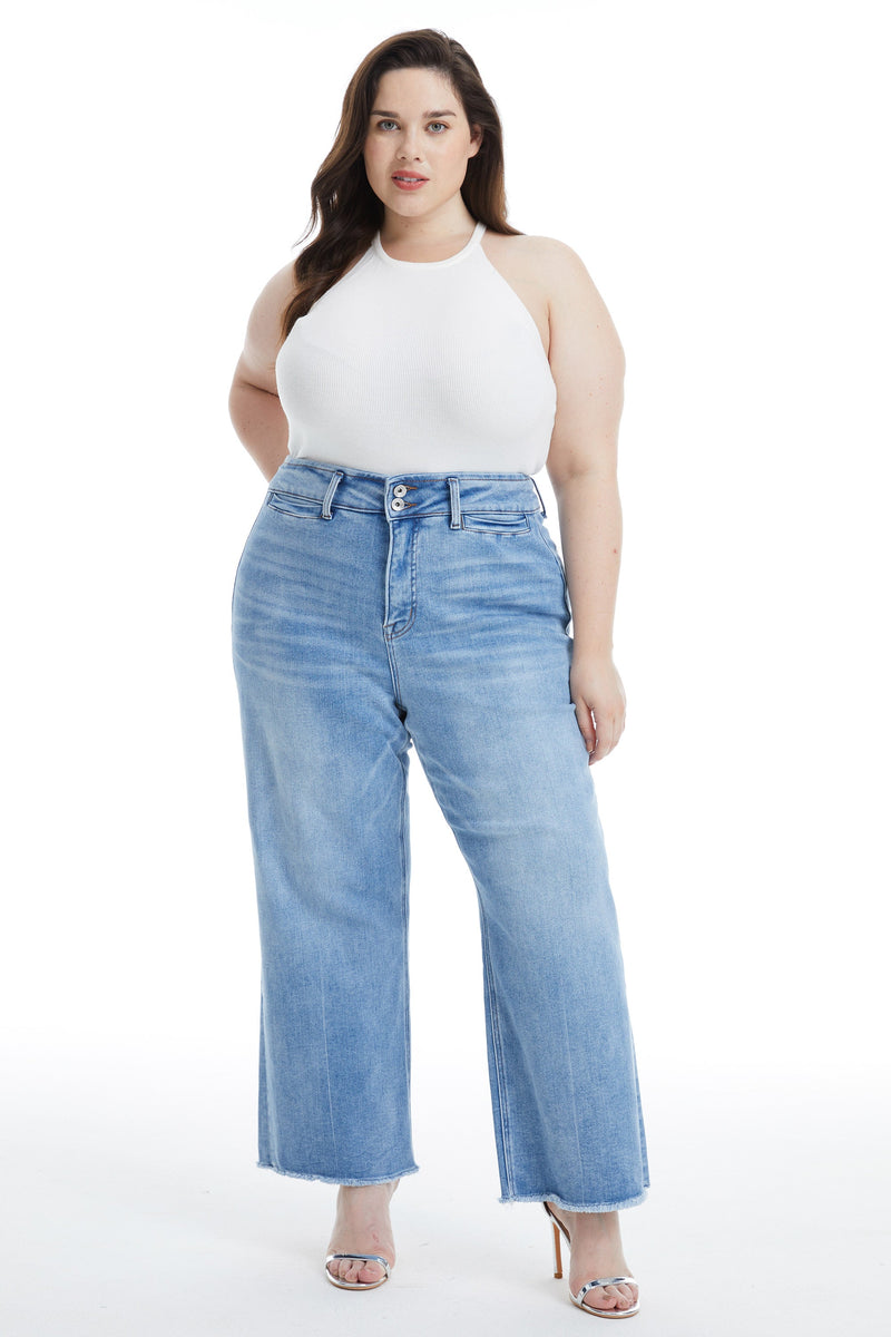 HIGH RISE WIDE LEG JEANS WITH RAW HEM BYW8123-P LB