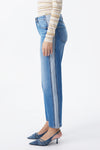 Mid Rise Contrast Panel Straight Leg Jeans