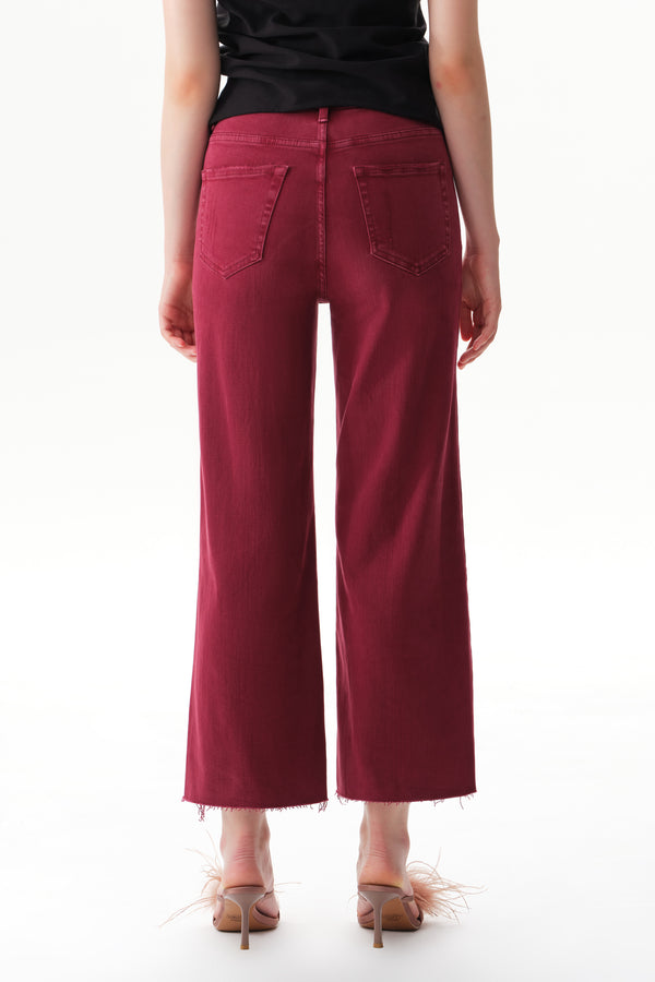 High Rise Cropped Distressed Wide Leg Jeans