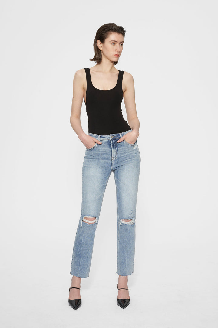 ALLY HIGH RISE DISTRESSED STRAIGHT DENIM JEANS
