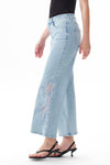 High Rise Ankle Embroidered Straight Leg Jeans