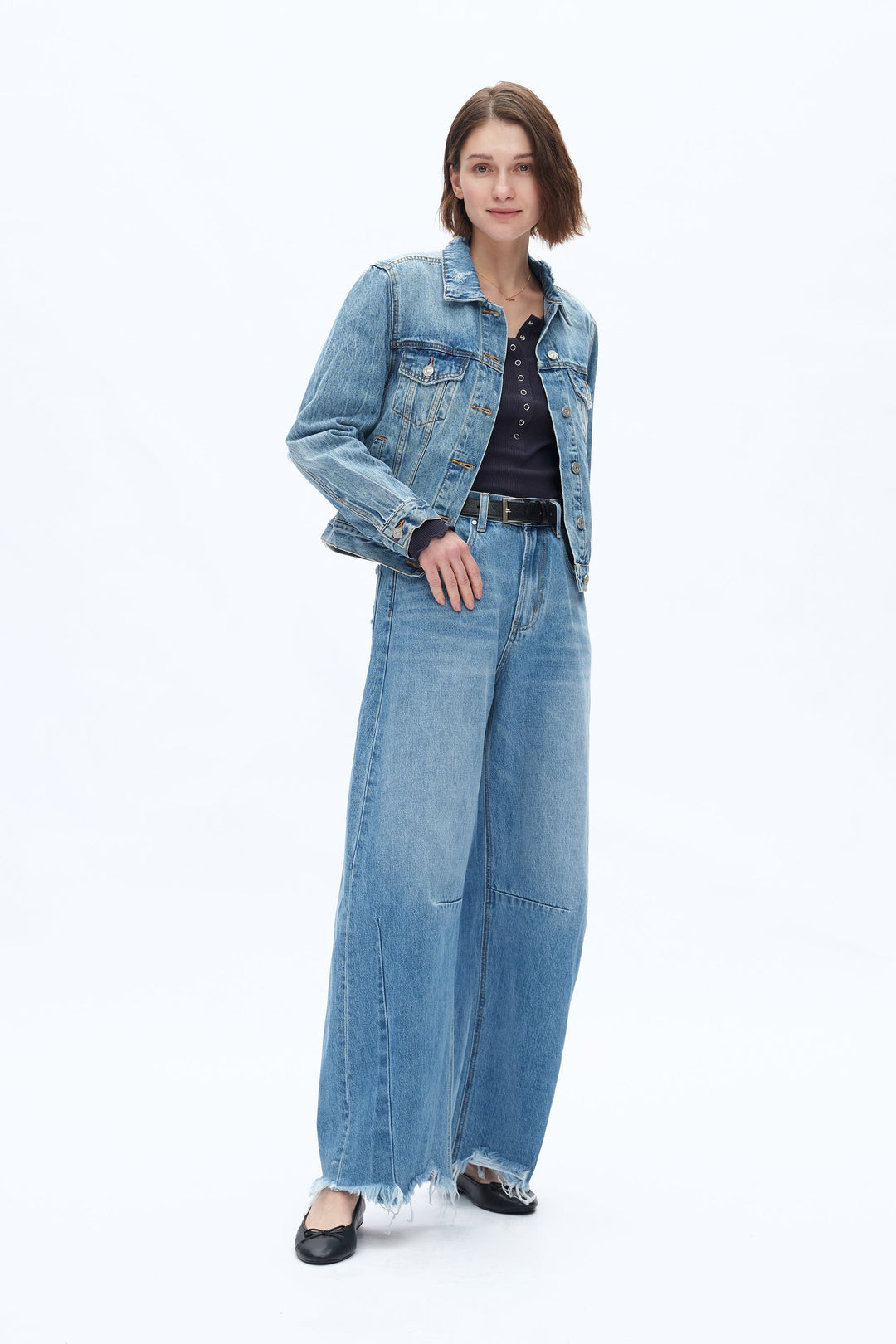 High Rise Drop Crotch Barrel Denim Jeans