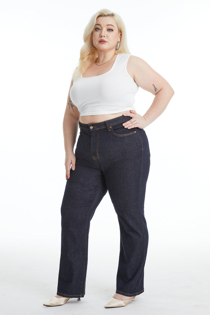 PLUS SIZE HIGH RISE STRAIGHT JEANS