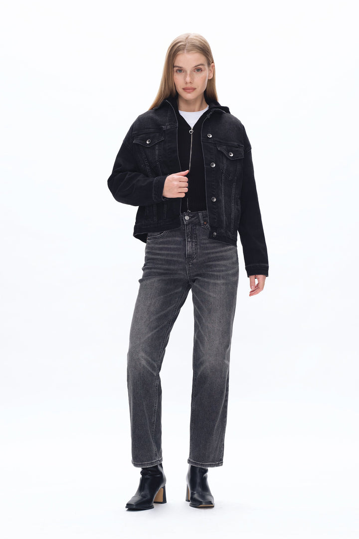 High Rise Straight Denim Jeans