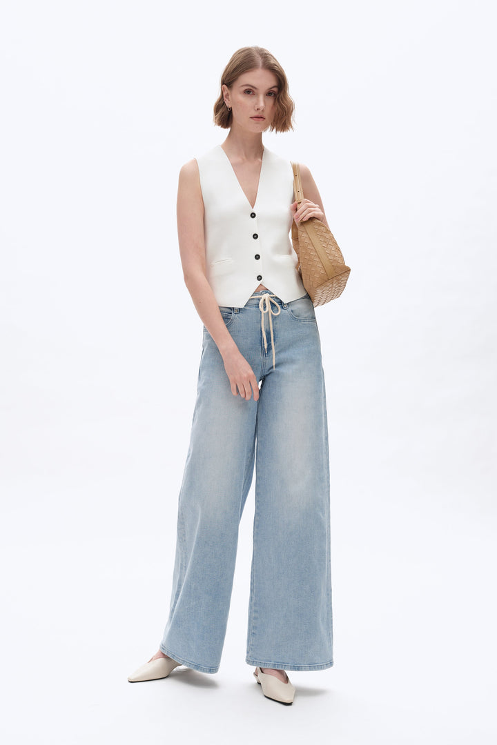 High Rise Drawstring Baggy Denim Jeans