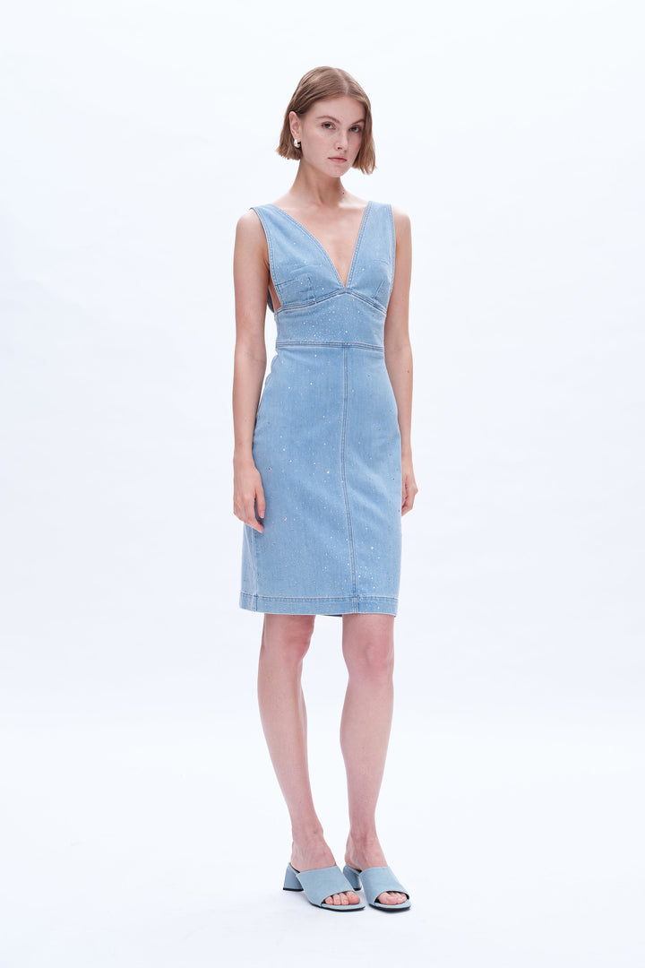 Rhinestone Denim Midi Dress