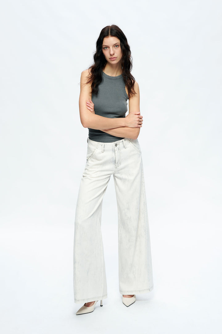 Jeremy Mid Rise Business Wide Leg Denim Pants