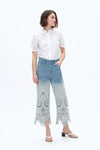 Ultra High Rise Lace Embroidered Wide Leg Denim Jeans