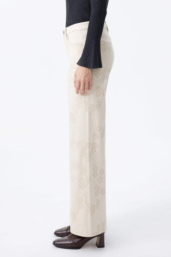 Mid Rise Textured Floral Wide Leg Jeans