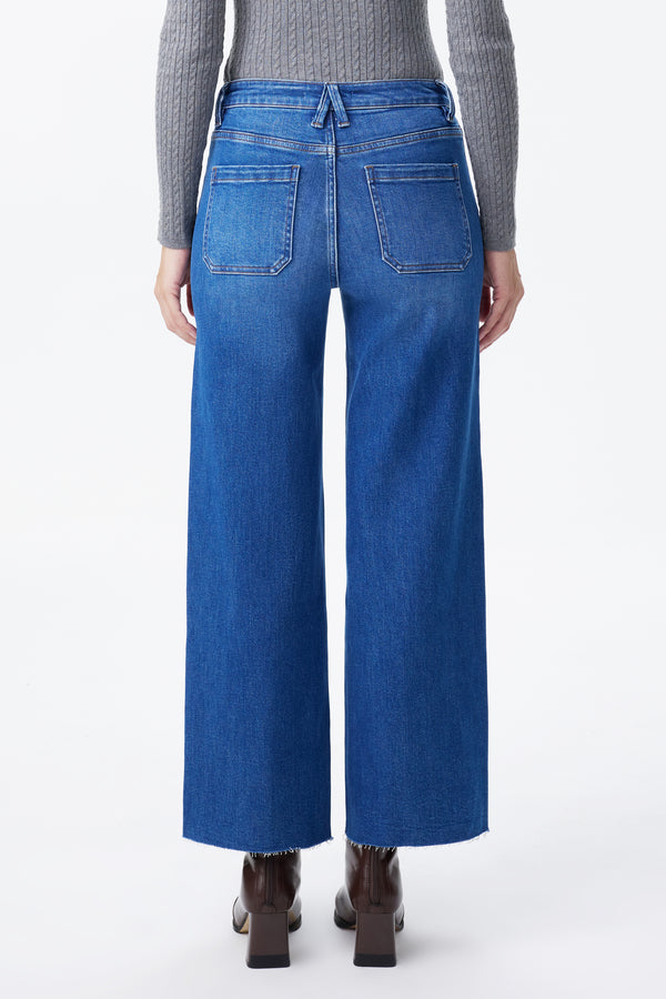 High Rise Relaxed Ankle Raw Hem Straight Leg Jeans