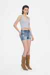 High Rise Ripped Denim Shorts