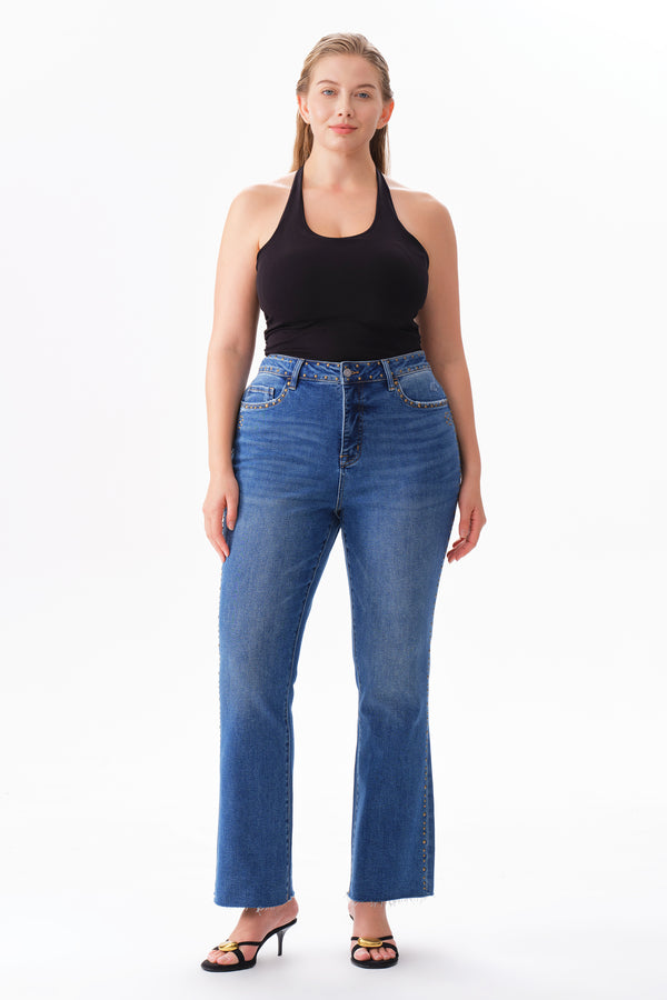 High Rise Ankle Rhinestone Bootcut Jeans