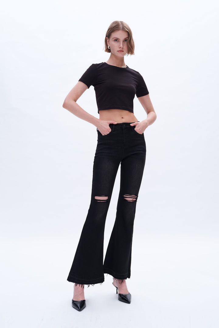 Lauren High Rise Flare Jeans With Raw Hem