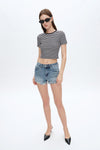 Siri Mid Rise Distressed Rolled Hem Denim Shorts