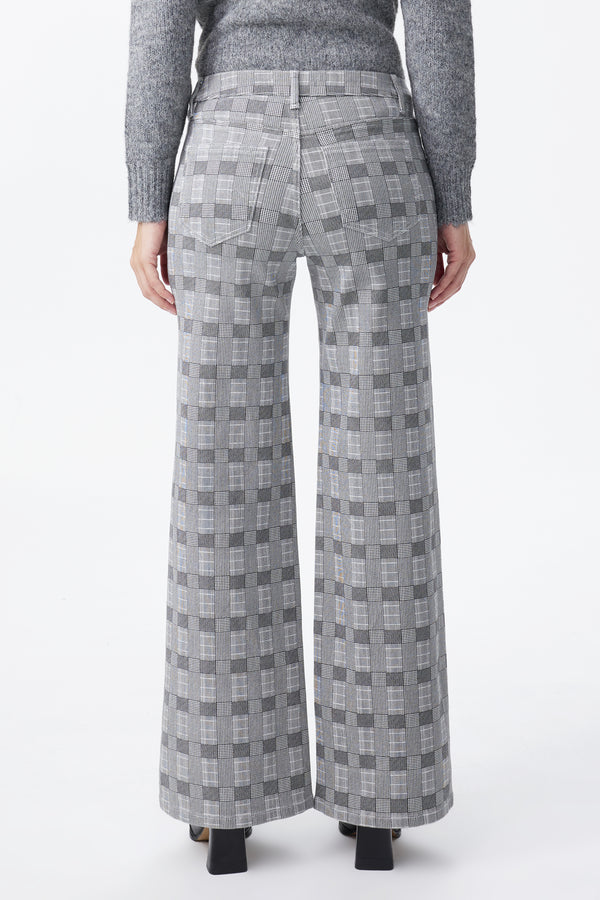 Mid Rise Check Print Wide Leg Pants