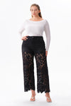 High Rise Floral Embroidered Wide Leg Pants