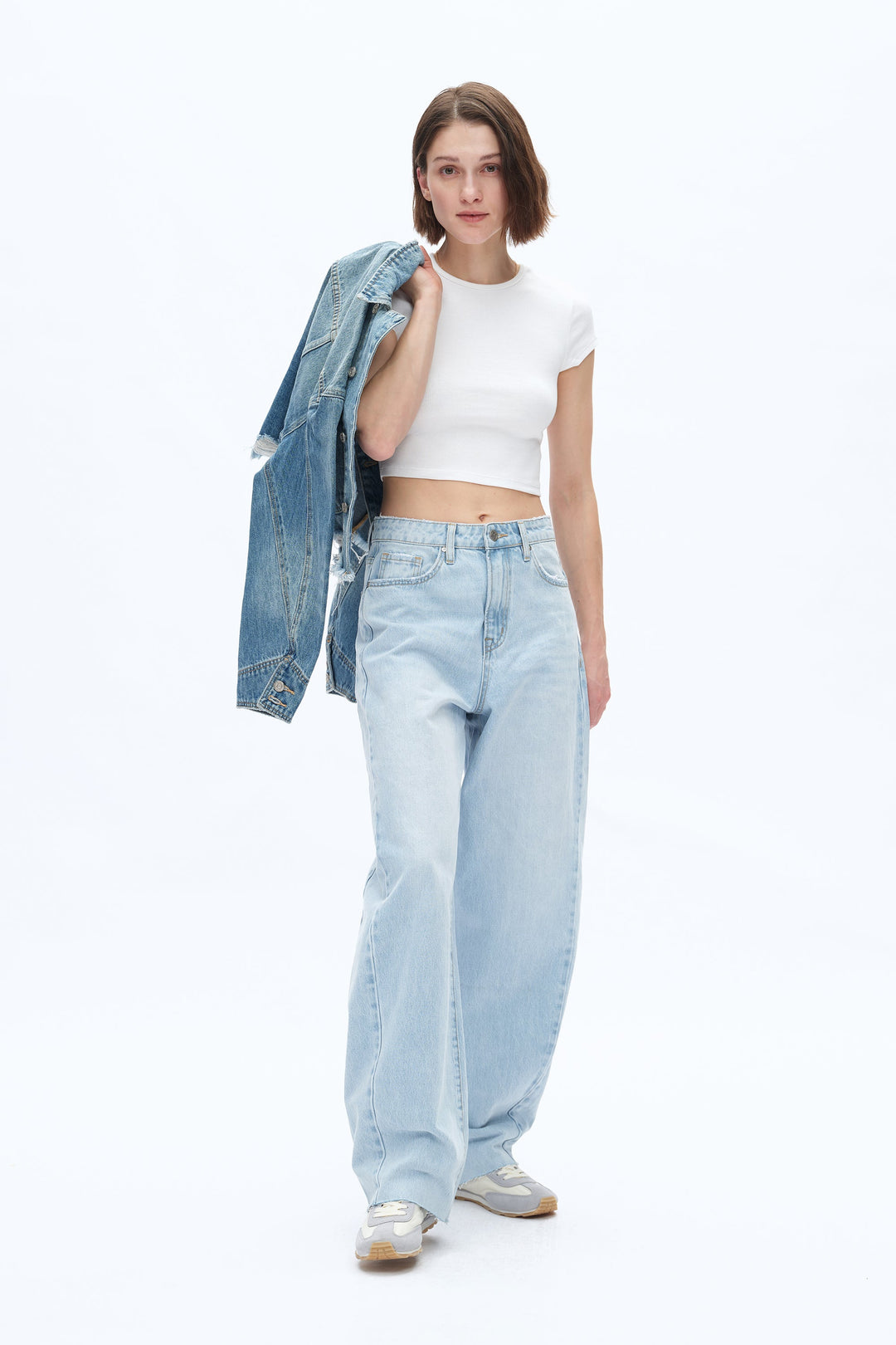 Super High Rise Pieced Barrel Leg Denim Jeans