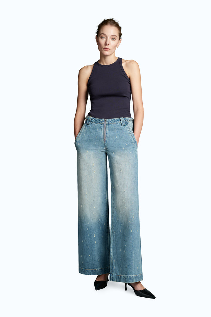 Low Rise Drop Crotch Wide Leg Denim Jeans