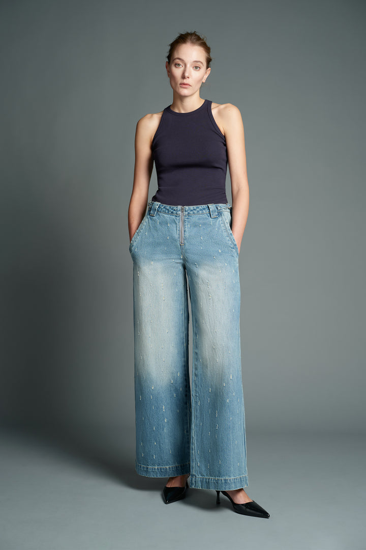 Low Rise Drop Crotch Wide Leg Denim Jeans